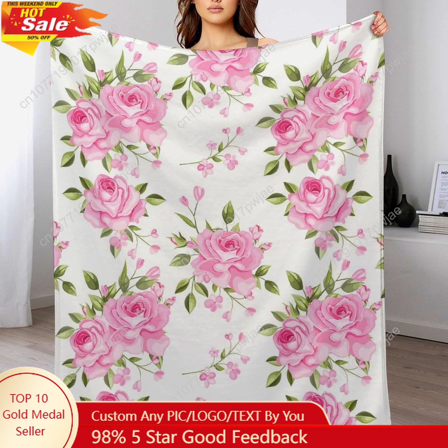 Home Textiles And Decor - Pink Flower Throw Blanket Floral Decor
