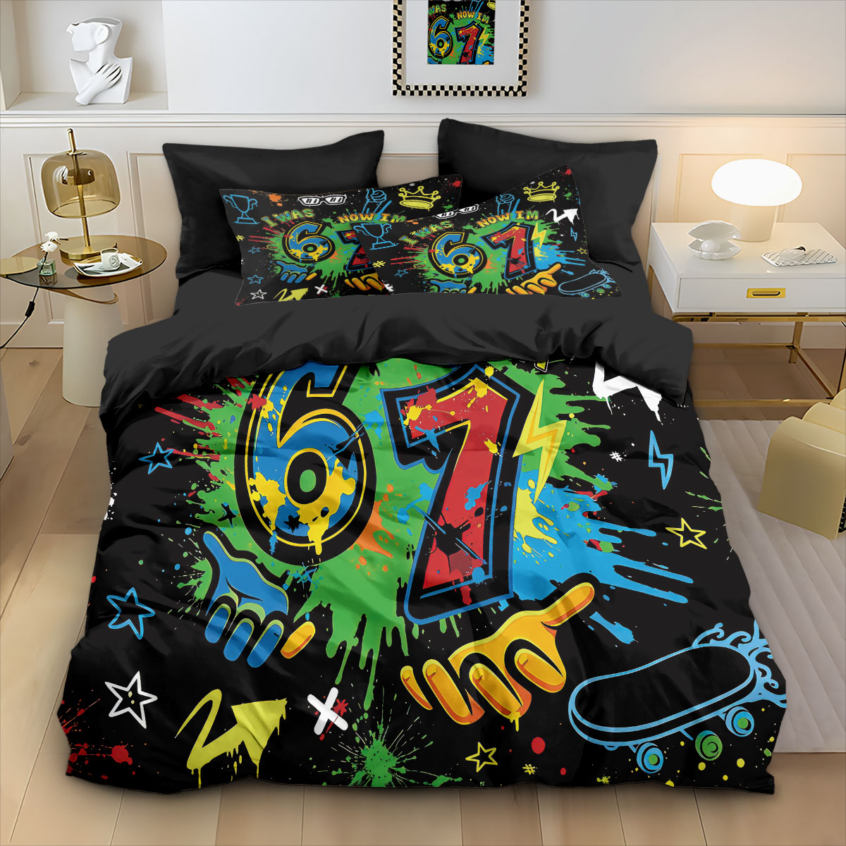 Home Textiles Bedding - 3pcs Graffiti Style Game Controller 67