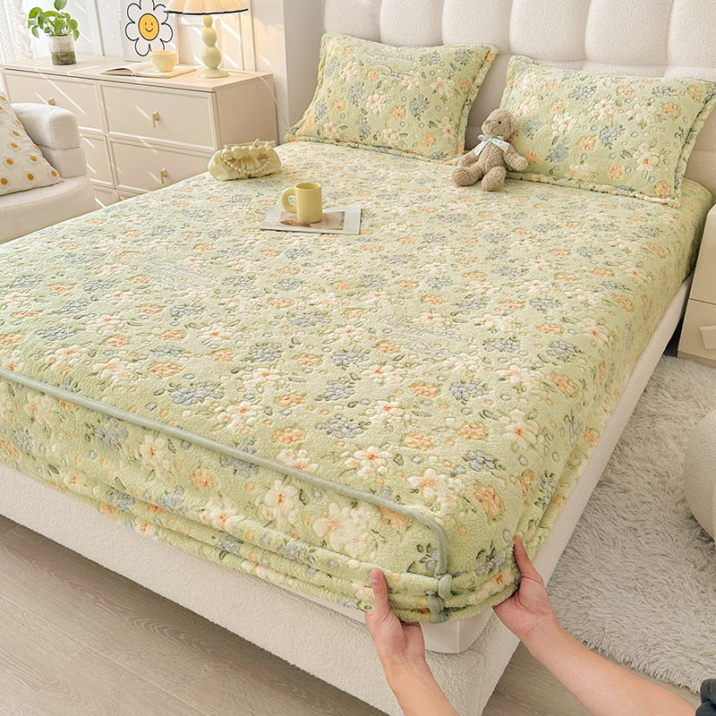 Home Textiles Bedding - Autumn and Winter Plush Fitted Sheet
