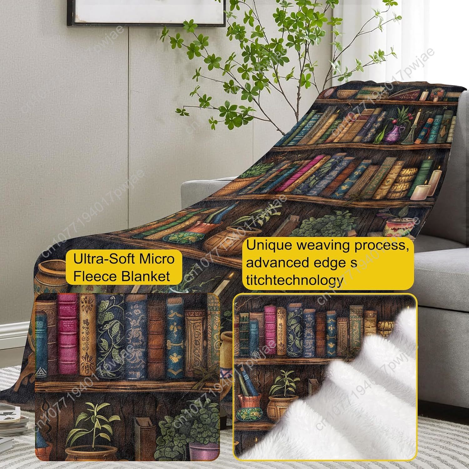 Vintage Bookshelf Blanket Read - Home Textiles And Decor review and price