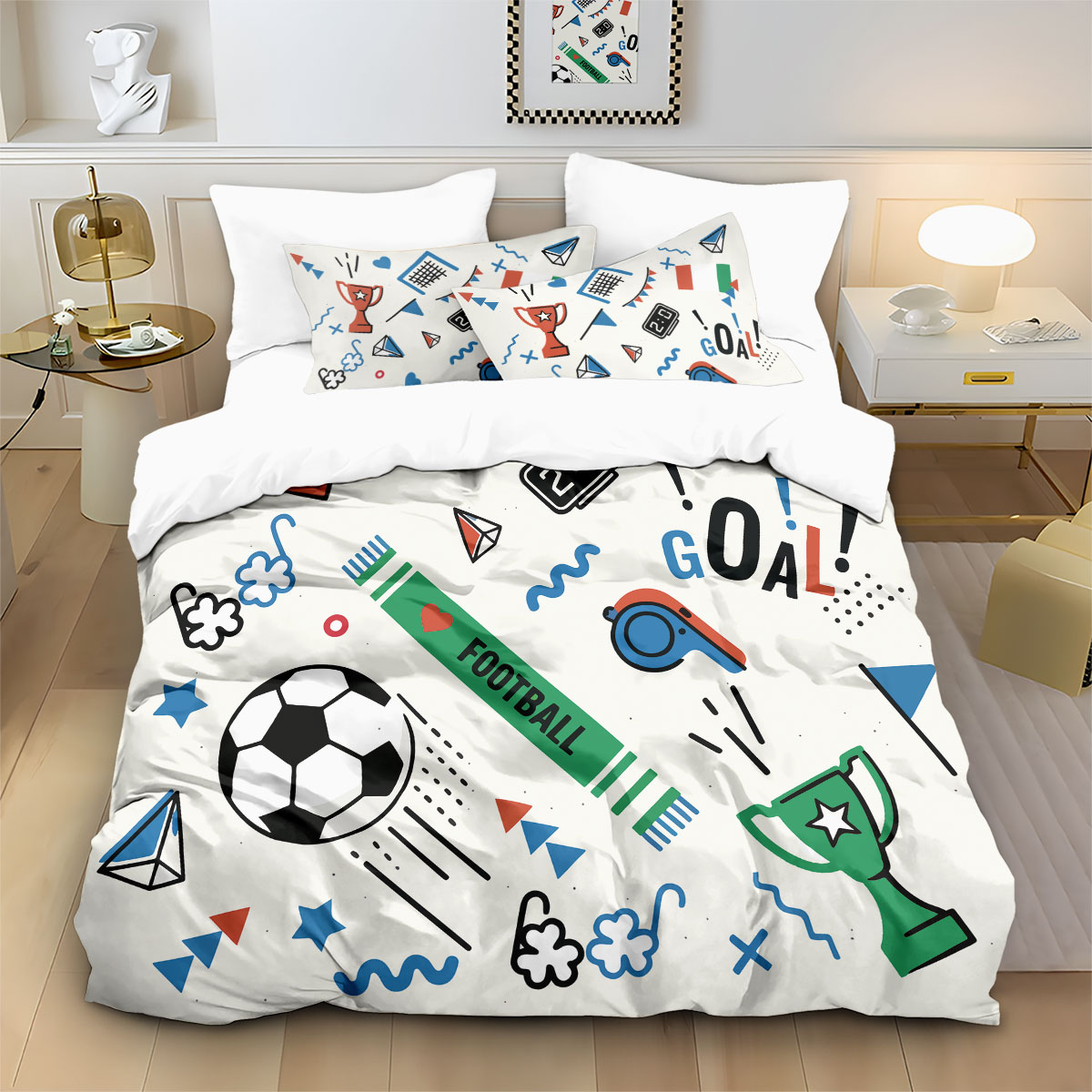 3pcs Football Graffiti Printed - Home Textiles Bedding review and price